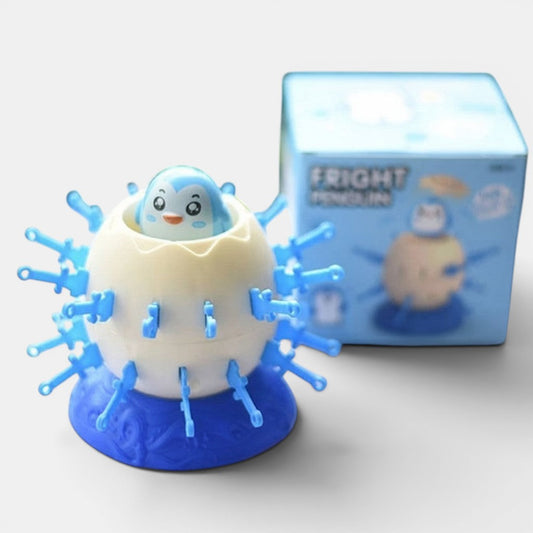 Petit Éveil Montessori : jouet pingouin interactif bleu et blanc, jeu d'adresse pour enfants, stimule la motricité.