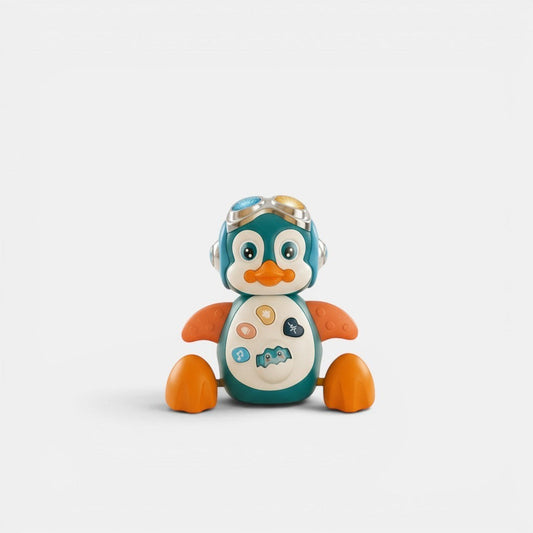 Petit Éveil Montessori jouet pingouin musical interactif avec lunettes de pilote, idéal pour le bain et l'éveil sensoriel.