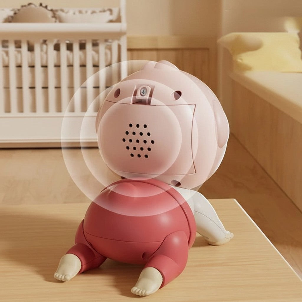 Petit Éveil Montessori Poupée rampante musicale rose avec effets sonores haute fidélité pour bébé, encourage l'exploration et la motricité.