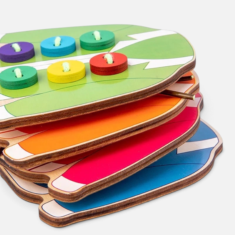 Petit Éveil Montessori kit d'habillage en bois avec planches colorées, boutons et lacets pour motricité fine enfant