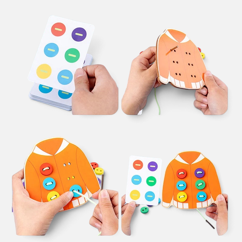 Kit Montessori Petit Éveil Montessori pour apprendre à boutonner et lacer avec des planches en forme de veste colorée