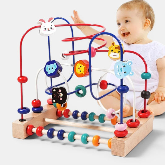 Petit Éveil Montessori Labyrinthe perles en bois éducatif pour motricité fine, coordination et concentration.