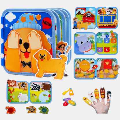 Livre d'activités Montessori Petit Éveil Montessori avec des animaux, des chiffres et des formes pour le développement de la motricité.