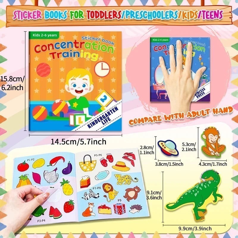 Livre d'autocollants Petit Éveil Montessori pour enfants 2-6 ans, entraînement à la concentration, activités éducatives.