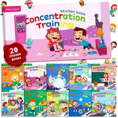 Lot de 20 livres autocollants "Concentration Training" pour enfants de 2 à 6 ans par Petit Éveil Montessori.