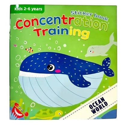 Livre d'autocollants Petit Éveil Montessori "Concentration Training" pour enfants de 2 à 6 ans, thème Océan.