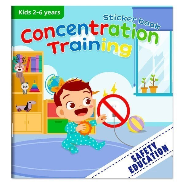 Livre autocollants Petit Éveil Montessori "Concentration Training" pour enfants de 2 à 6 ans, axé sur l'éducation à la sécurité.