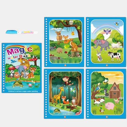 Livre de coloriage magique à l'eau Petit Éveil Montessori avec des animaux de la jungle et de la ferme. Réutilisable.