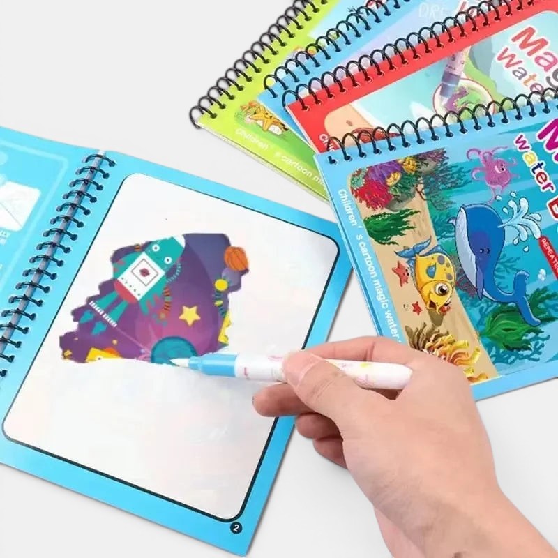 Petit Éveil Montessori, livre de coloriage magique à l'eau, thèmes marins et animaux, réutilisable pour enfants.
