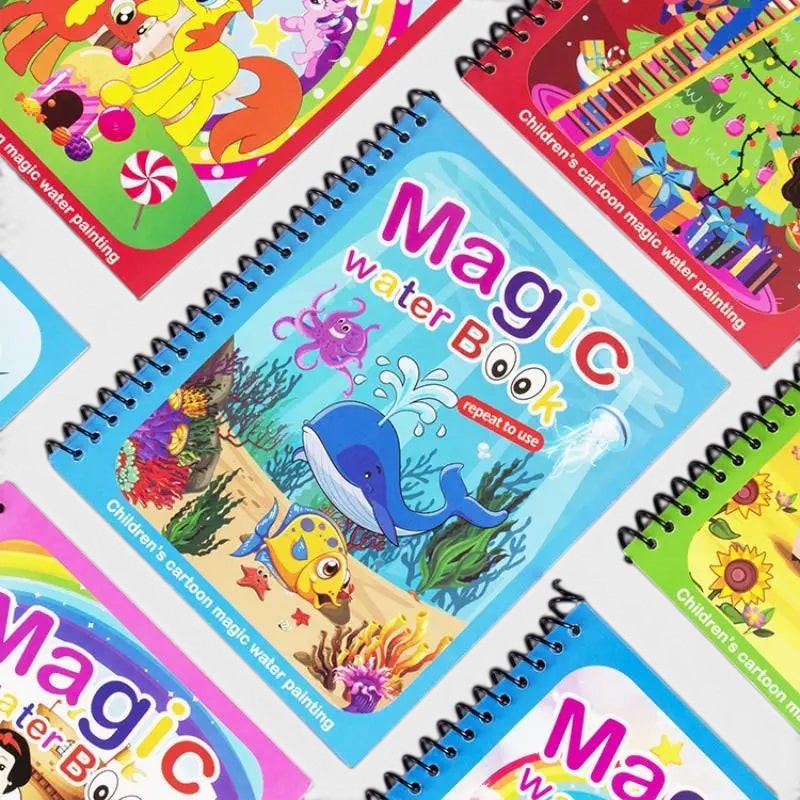 Petit Éveil Montessori, livre de coloriage magique à l'eau, thèmes marins et animaux, réutilisable pour enfants.
