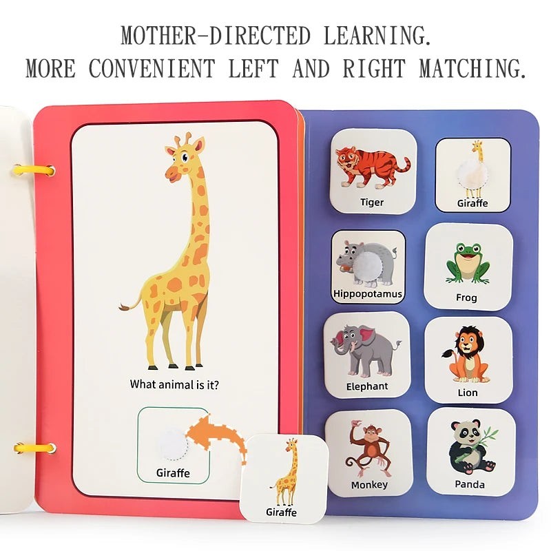 Livre sensoriel Montessori Petit Éveil Montessori avec des cartes d'animaux pour l'apprentissage des enfants.