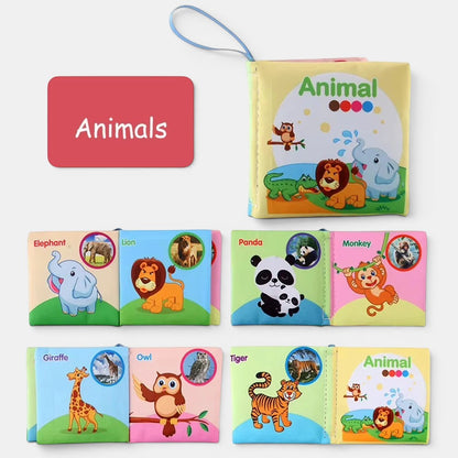 Petit Éveil Montessori, lot de 6 livres en tissu pour bébé, animaux colorés, textures douces, éveil sensoriel.