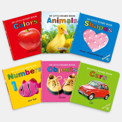 Lot de 5 livres d'éveil sensoriel Montessori Petit Éveil Montessori : couleurs, animaux, formes, nombres, objets et voitures.
