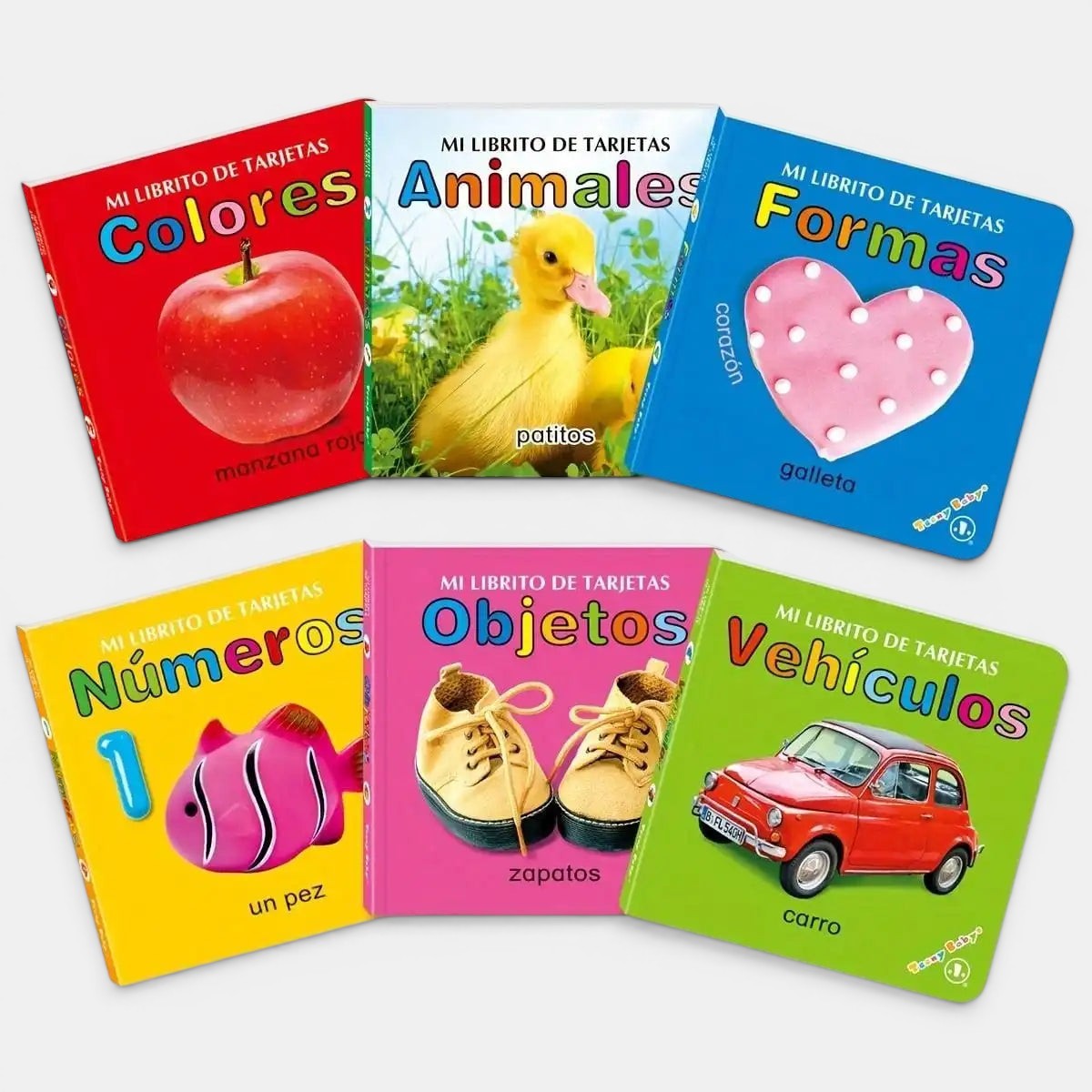 Petit Éveil Montessori : lot de 6 livres sensoriels pour bébés sur les couleurs, animaux, formes, chiffres, objets et véhicules.