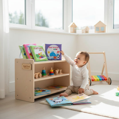 Petit Éveil Montessori - Livres en tissu doux et lavables pour bébés, éveil sensoriel, animaux, fruits, légumes, monde marin.