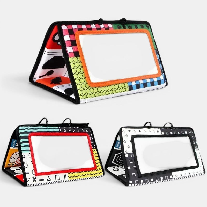 Miroir Montessori Petit Éveil Montessori noir et blanc, jouet d’éveil sensoriel pour bébé avec motifs contrastés.