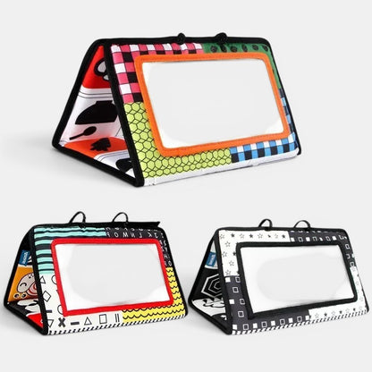 Miroir Montessori Petit Éveil Montessori noir et blanc, jouet d’éveil sensoriel pour bébé avec motifs contrastés.