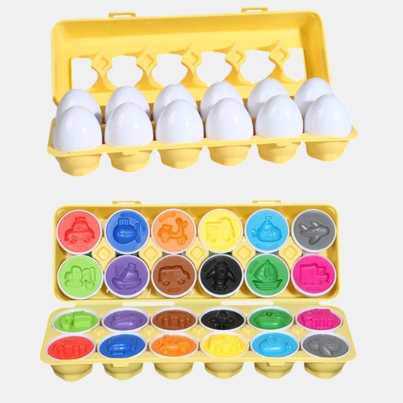 Petit Éveil Montessori : œufs sensoriels en plastique pour tri de formes et couleurs, 12 formes variées.