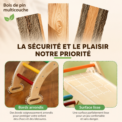 Détails de sécurité du parcours Petit Éveil Montessori en bois avec bords arrondis et surface lisse pour enfants
