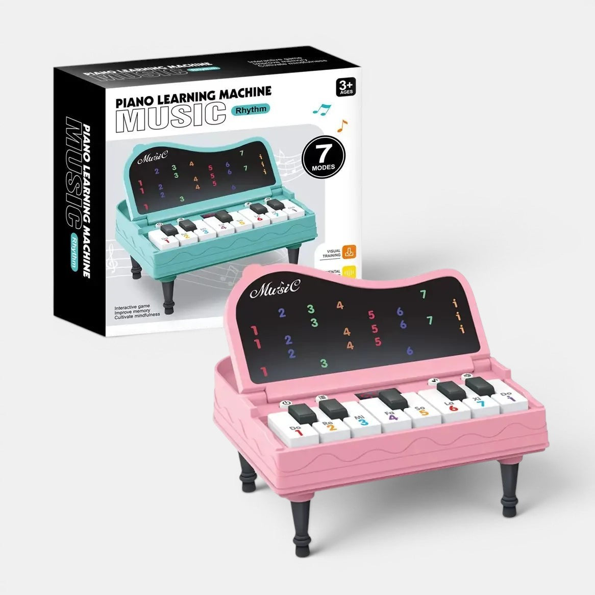 Petit Éveil Montessori, jouet piano d'apprentissage musical rose avec 7 modes et touches colorées pour l'éveil des enfants.