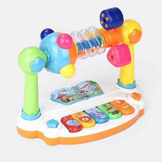 Petit Éveil Montessori piano musical pour bébé, jouet interactif avec clavier rotatif, couleurs vives, idéal pour l'éveil sensoriel et la créativité.