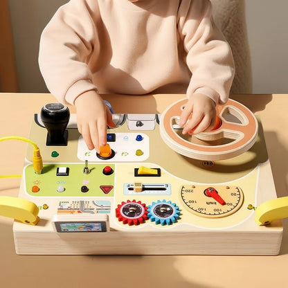 Planche d'activités Montessori en bois pour enfant, volant de voiture, engrenages, tableau de bord, jeu éducatif