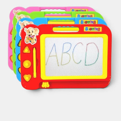 Planche à dessin magnétique Petit Éveil Montessori rouge et jaune avec stylet, pour enfants dès 3 ans. Affiche ABCD.