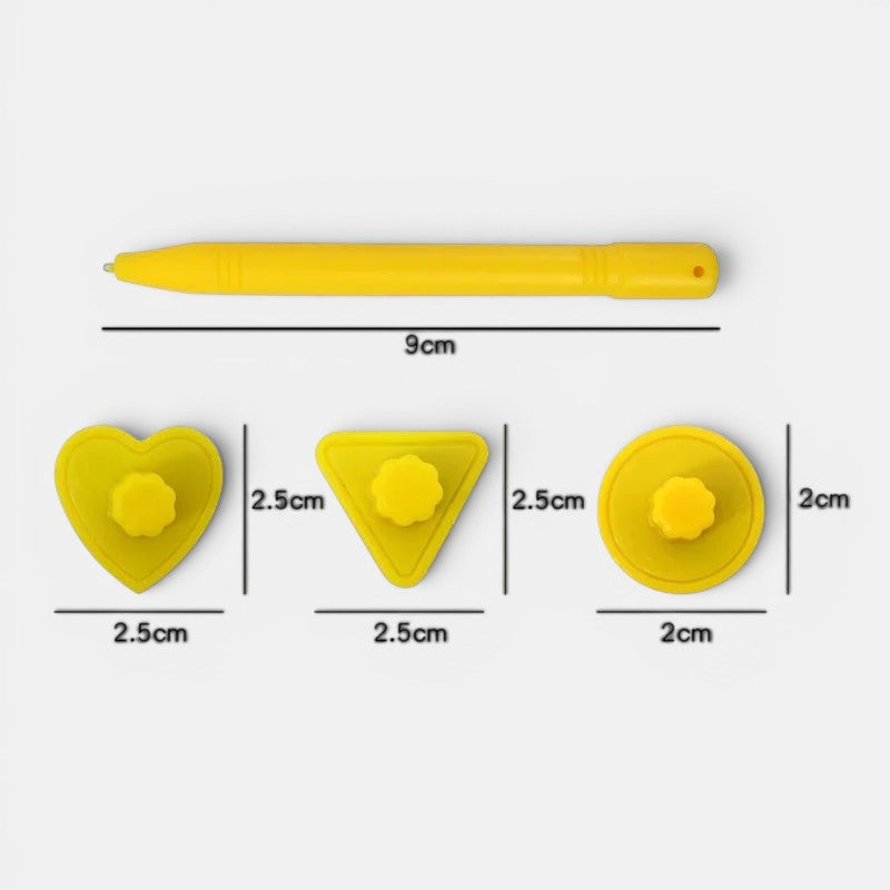 Planche à dessin magnétique jaune Petit Éveil Montessori, formes cœur, triangle et cercle pour enfants.