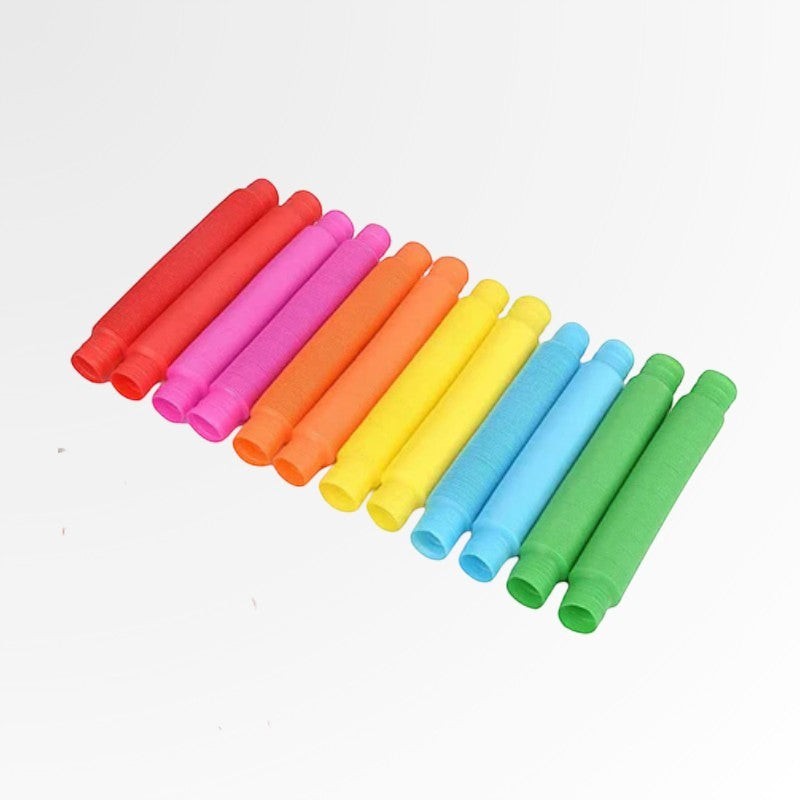 Lot de 10 tubes sensoriels Pop Tube Montessori multicolores en plastique pour enfants, jouets anti-stress.