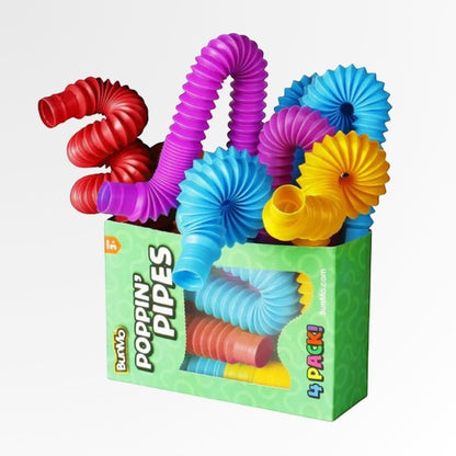 Petit Éveil Montessori : lot de 4 tubes sensoriels Pop Tube multicolores en plastique, extensibles et flexibles pour enfants.