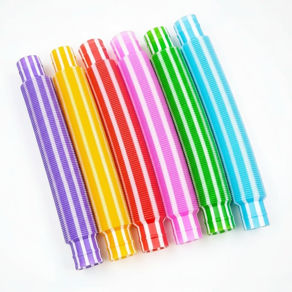 Lot de 6 tubes sensoriels Pop Tube Montessori multicolores rayés pour enfants, jouets anti-stress.