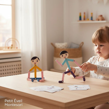 Petit Éveil Montessori, puzzle en bois articulé pour enfants, jouet éducatif pour développer la motricité fine et la créativité.