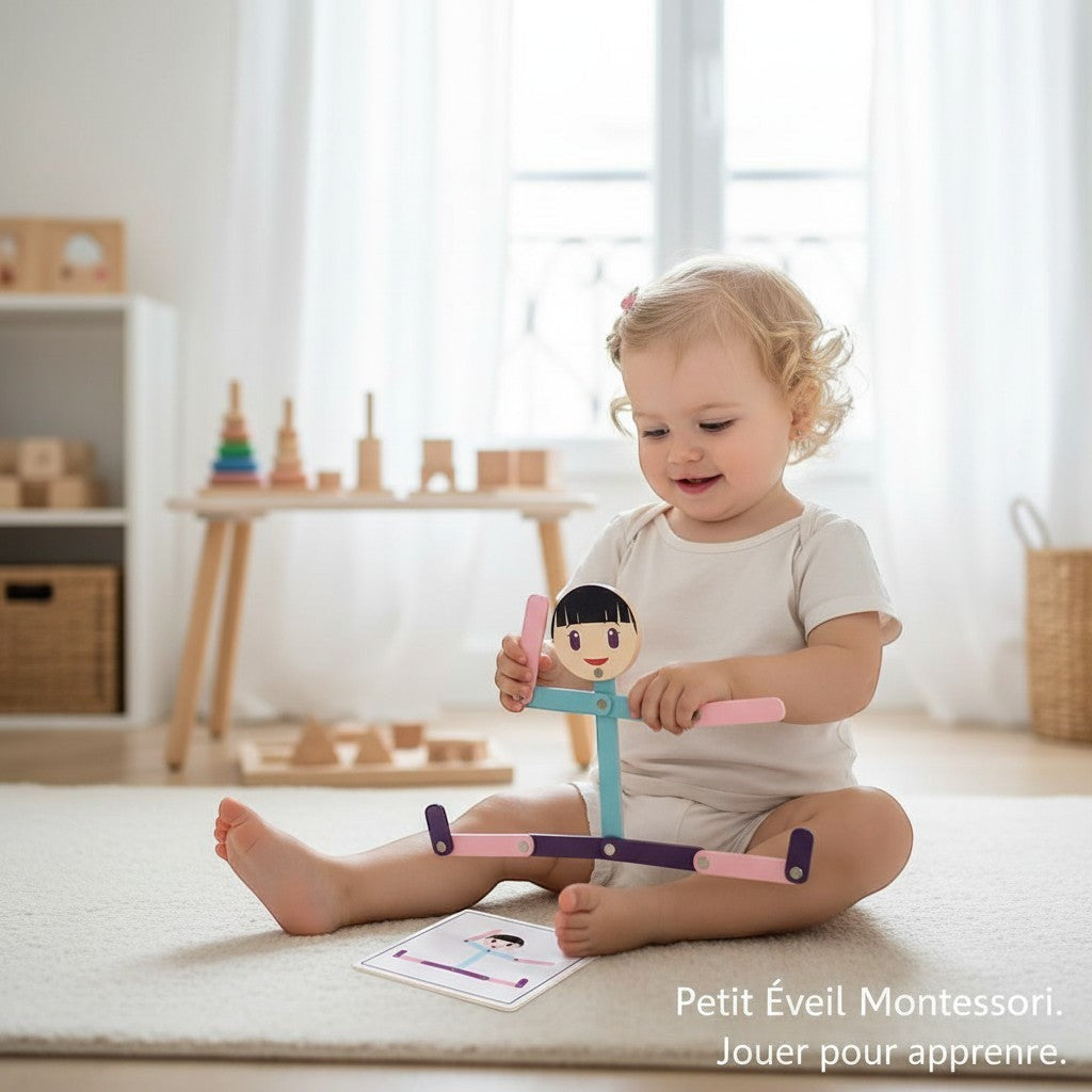 Petit Éveil Montessori, puzzle en bois articulé avec carte modèle, jouet éducatif pour enfants