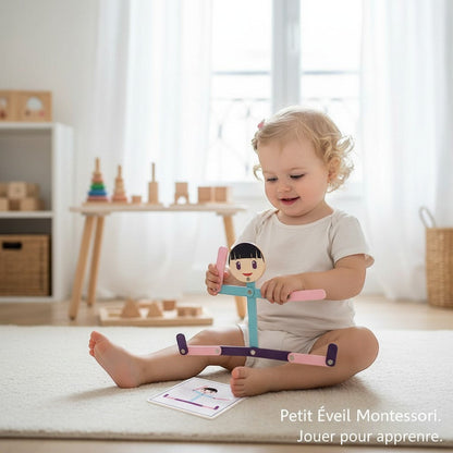 Petit Éveil Montessori, puzzle en bois articulé avec carte modèle, jouet éducatif pour enfants