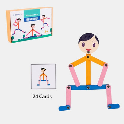 Petit Éveil Montessori, puzzle en bois articulé pour enfants, avec 24 cartes modèles, couleurs vives, idéal pour la motricité fine.