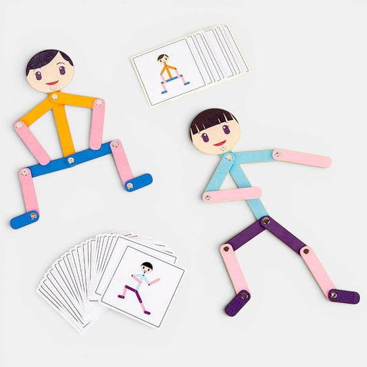 Petit Éveil Montessori, puzzle en bois articulé pour enfants, multicolore, avec cartes de modèles.