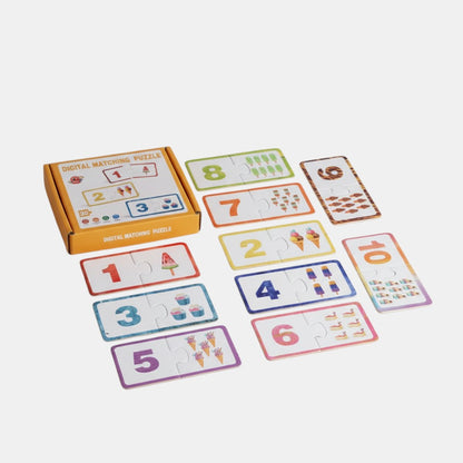 Petit Éveil Montessori : puzzle en bois éducatif avec chiffres et illustrations de friandises, idéal pour l'apprentissage.