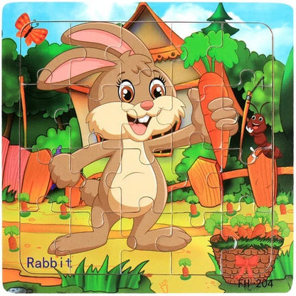 Puzzle Montessori 3D en bois Petit Éveil Montessori avec un lapin tenant une carotte, 20 pièces.