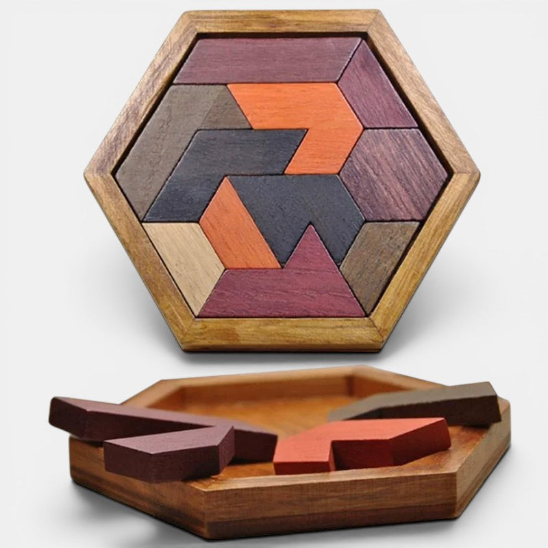Tangram Montessori en bois Petit Éveil Montessori, puzzle géométrique coloré pour développer la logique et la créativité.