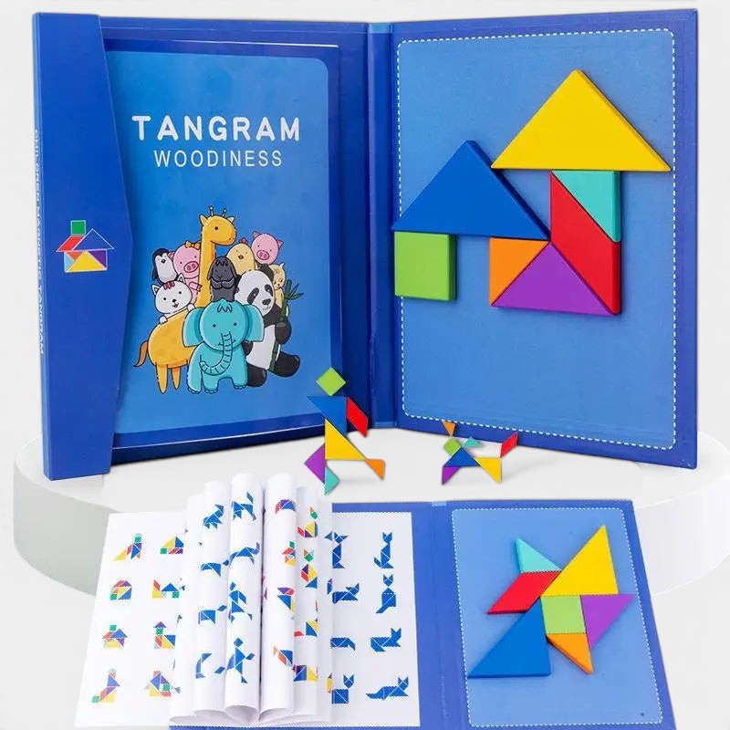 Petit Éveil Montessori Tangram en bois éducatif, jeu de formes géométriques colorées pour enfants
