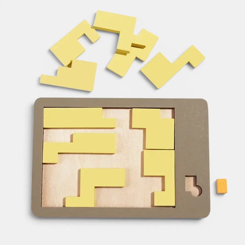 Puzzle Tangram en bois Montessori jaune et gris, jeu éducatif pour enfants, 7 pièces géométriques