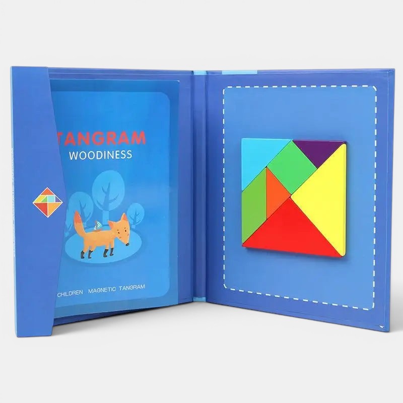 Petit Éveil Montessori Tangram magnétique en bois, puzzle éducatif pour enfants, 7 formes colorées