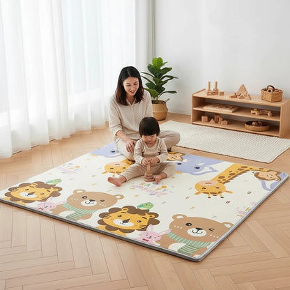 Petit Éveil Montessori tapis d'éveil avec motifs d'animaux joyeux pour bébé, idéal pour le jeu et l'apprentissage sensoriel.