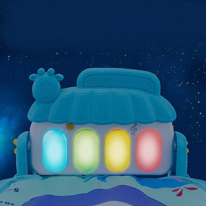 Tapis d'éveil musical Petit Éveil Montessori avec piano interactif et lumières colorées pour bébé.