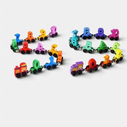 Petit Éveil Montessori : train magnétique en bois coloré avec chiffres pour l'apprentissage des nombres et le développement de la motricité.