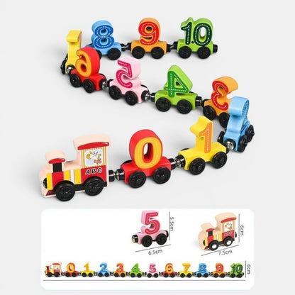 Petit Éveil Montessori train magnétique en bois éducatif avec chiffres colorés de 0 à 10 pour enfants.