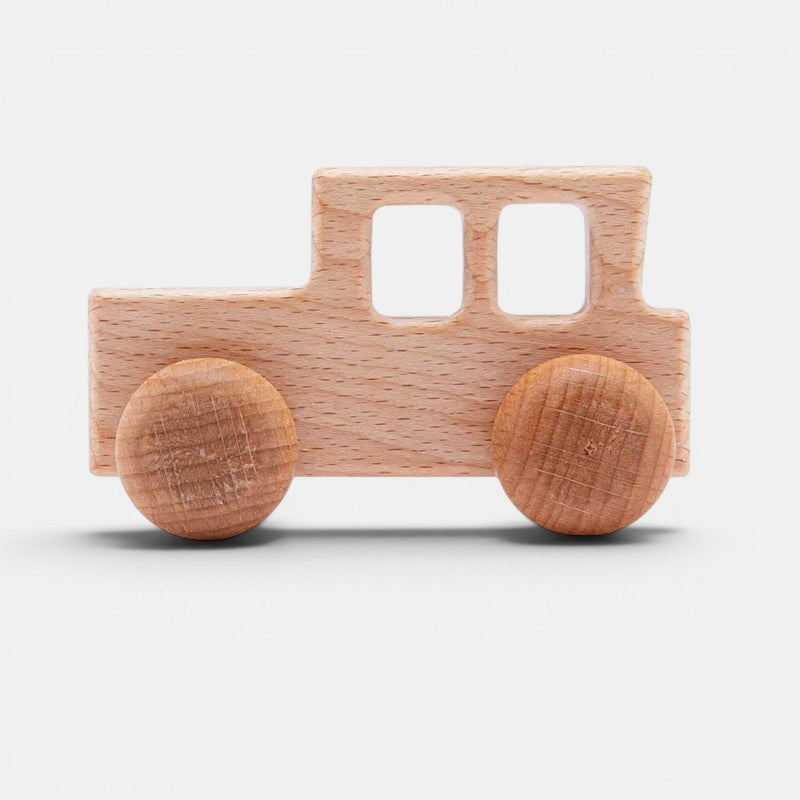 Petit Éveil Montessori - Voiture en bois naturel, jouet éducatif pour développer la motricité et la créativité.
