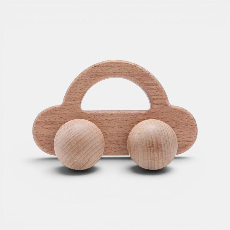 Voiture Montessori en bois naturel, jouet d'éveil pour bébé, développement de la motricité par Petit Éveil Montessori.