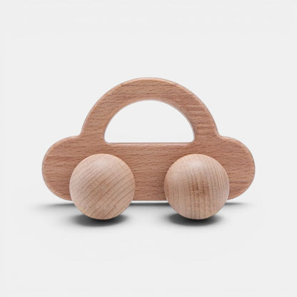 Voiture Montessori en bois naturel, jouet d'éveil pour bébé, développement de la motricité par Petit Éveil Montessori.
