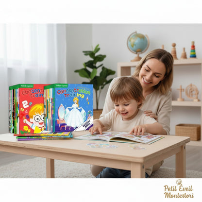 Petit Éveil Montessori : lot de livres autocollants pour enfants, apprentissage et concentration, 2-6 ans.